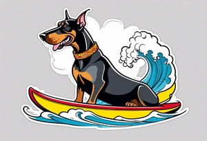 doberman smoking a cigar on a surfboard tattoo idea