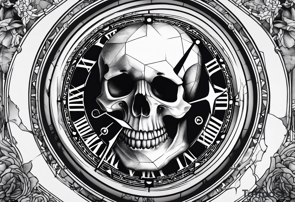 Broken clock with skeleton fingers tattoo idea