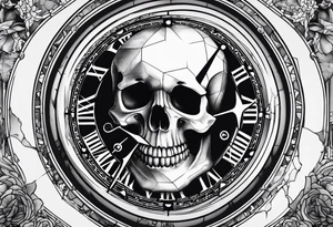 Broken clock with skeleton fingers tattoo idea