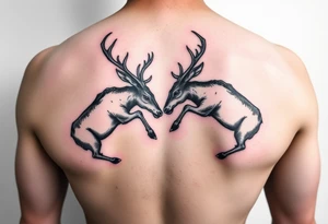 Two deer fighting with in a low down stance make it look like they are stuck together tattoo idea