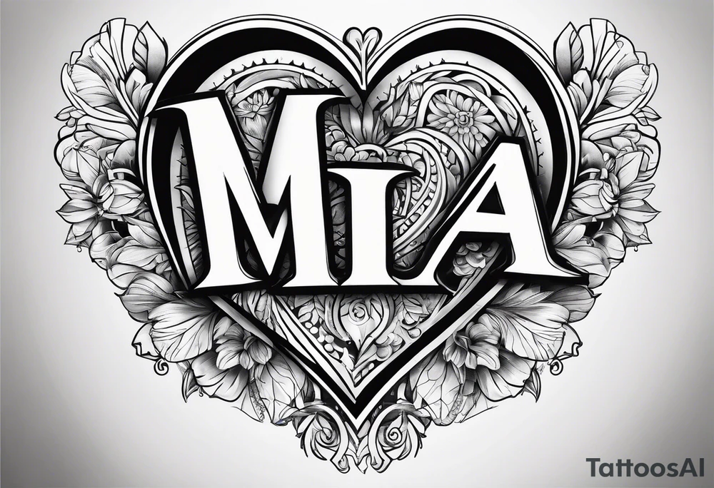 The word Mia inside a heart tattoo idea