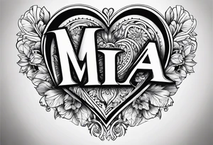 The word Mia inside a heart tattoo idea