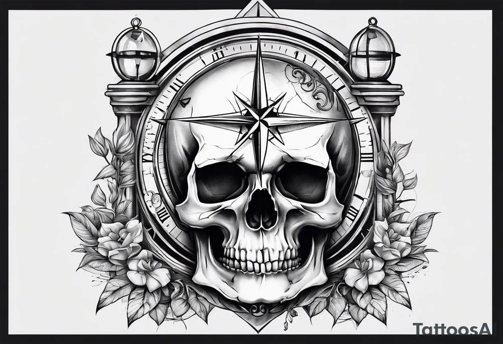 Skull, hourglass, compass tattoo idea