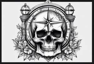 Skull, hourglass, compass tattoo idea