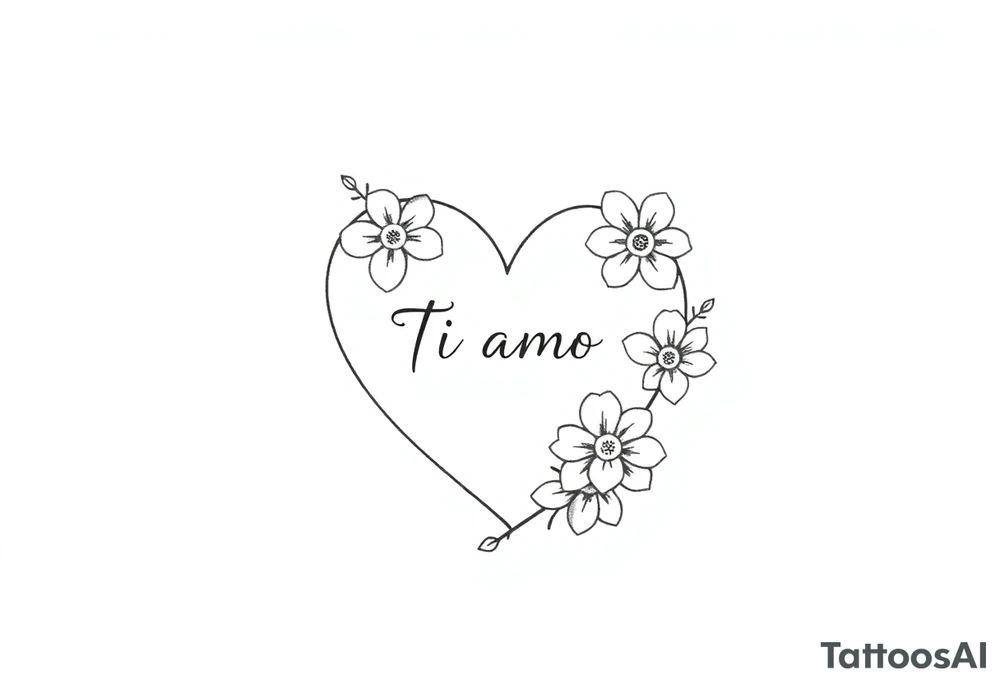 I want (Ti Amo L)in a small heart shape with flowers tattoo idea