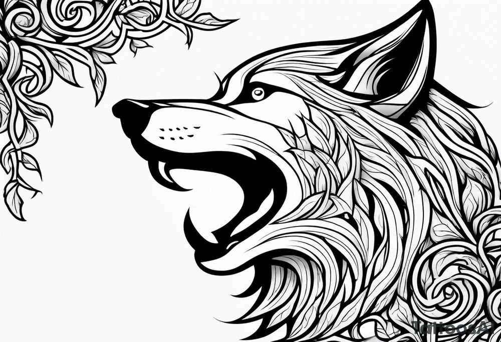 howling wolf head made from vines and leaves in Celtic style tattoo idea howling wolf head made from vines and leaves in Celtic style tattoo idea