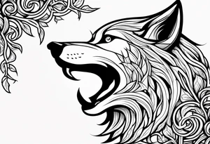 howling wolf head made from vines and leaves in Celtic style tattoo idea