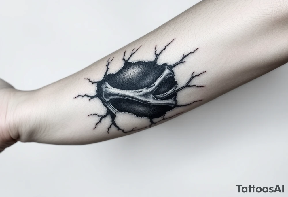 Forearm bones visible thru ripped skin and tissue tattoo idea