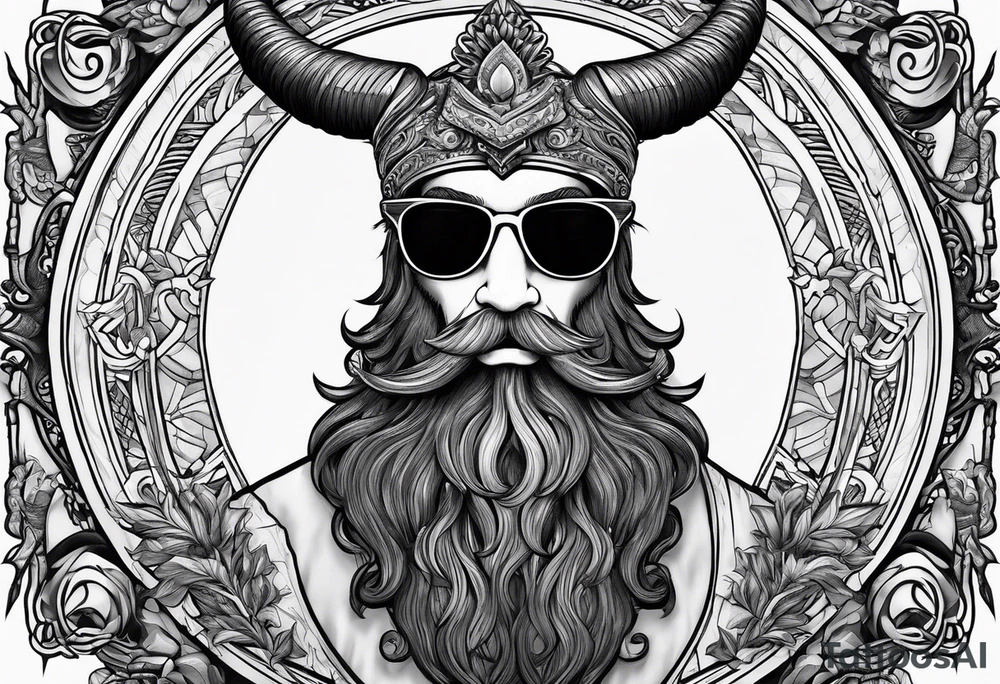 capricorn with beard and sunglasses tattoo idea