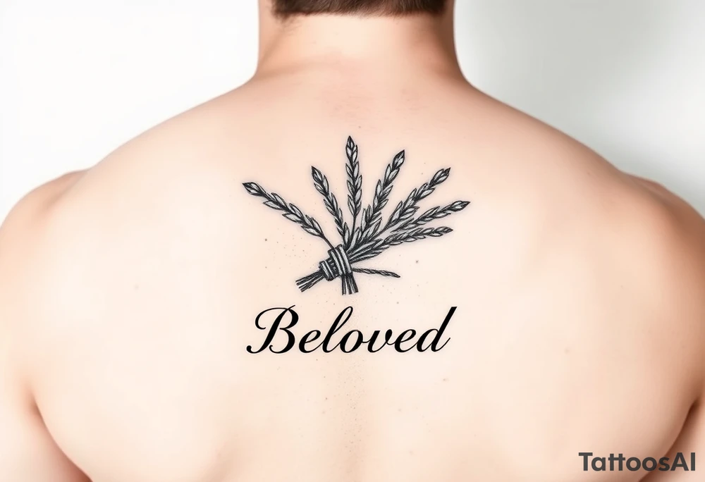 make me an image  A sage bundle with “Beloved” underlined beneath it. tattoo idea