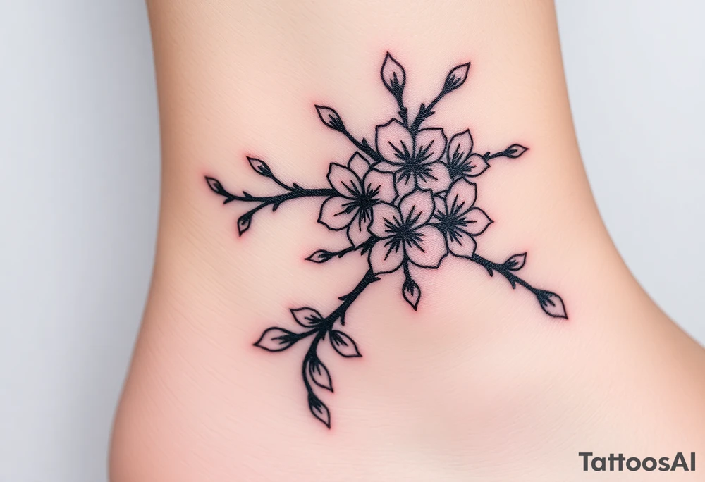 delicate cherry blossoms swirling in spring breeze with petals tattoo idea