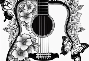 Whole electric acoustic Guitar with flowers growing off the side, butterflies tattoo idea