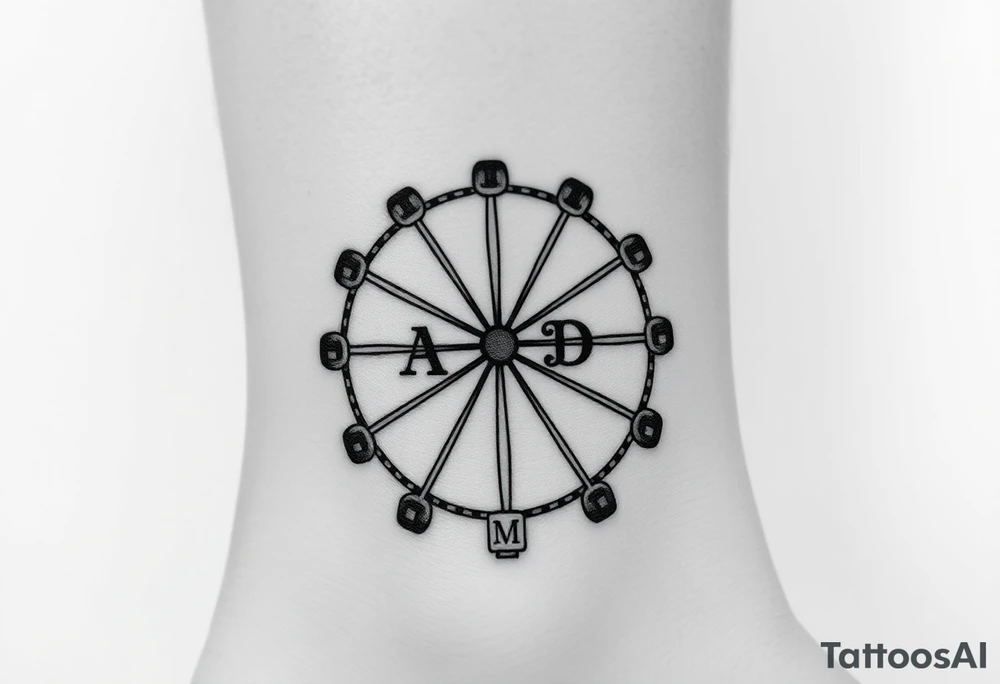 Can you create a  Ferris wheel in a very minimalist way with each of our initials? Those would be for a tattoo and initials  are for C , A , D , M tattoo idea