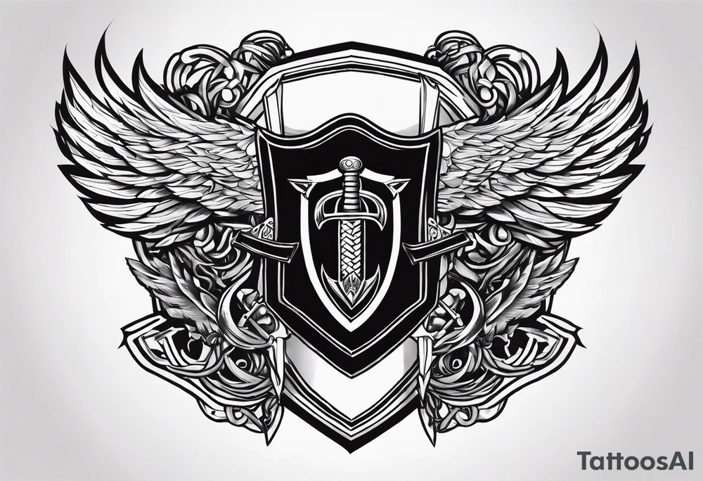 Valhalla sword fire chains shield wings tattoo idea
