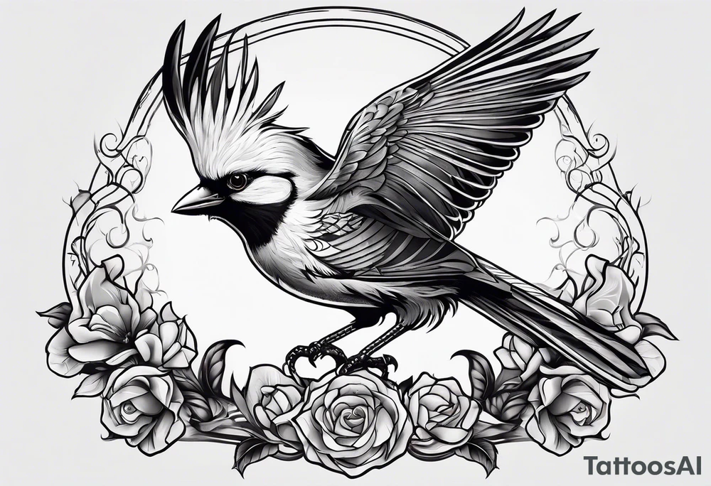 Scary black and white bird chest tattoo idea