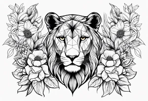 lionesses and owl wit flowers tattoo idea
