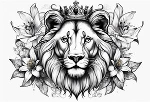 African lion lilies butterflies crown tattoo idea