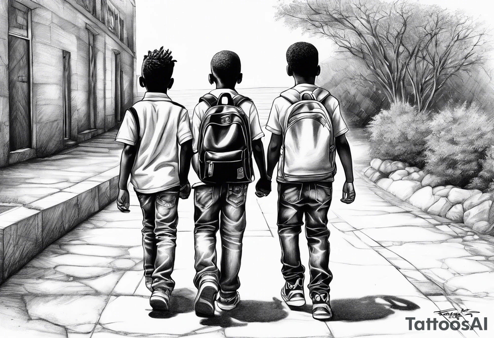 three black school age brothers walking away together full bodys tattoo idea