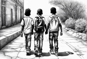 three black school age brothers walking away together full bodys tattoo idea