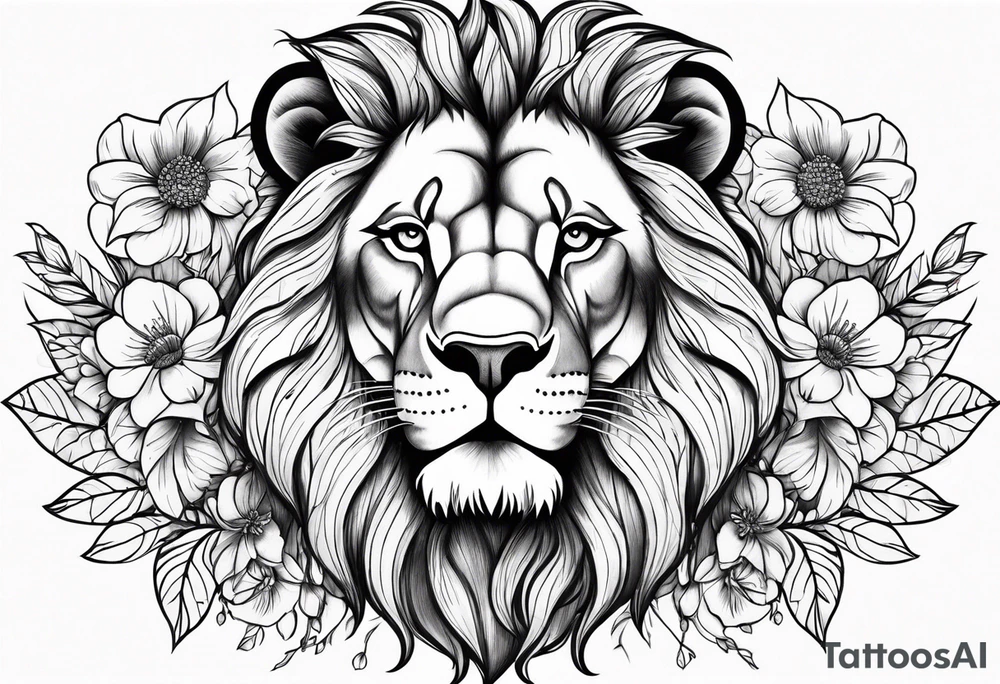 lion,love, design, flowers tattoo idea