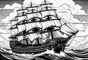 huge ship hitting the wives in the sea tattoo idea