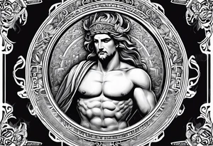 greek god with meander surround tattoo idea