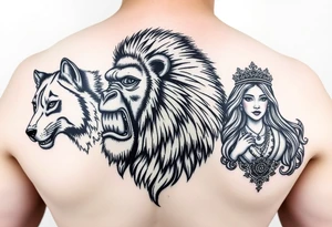 Wolf, gorilla lion and a princess tattoo idea