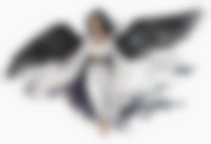 a beautiful 45 year old Dakota woman flying in the night sky with black wings, wearing a black and white cloak, bare feet tattoo idea