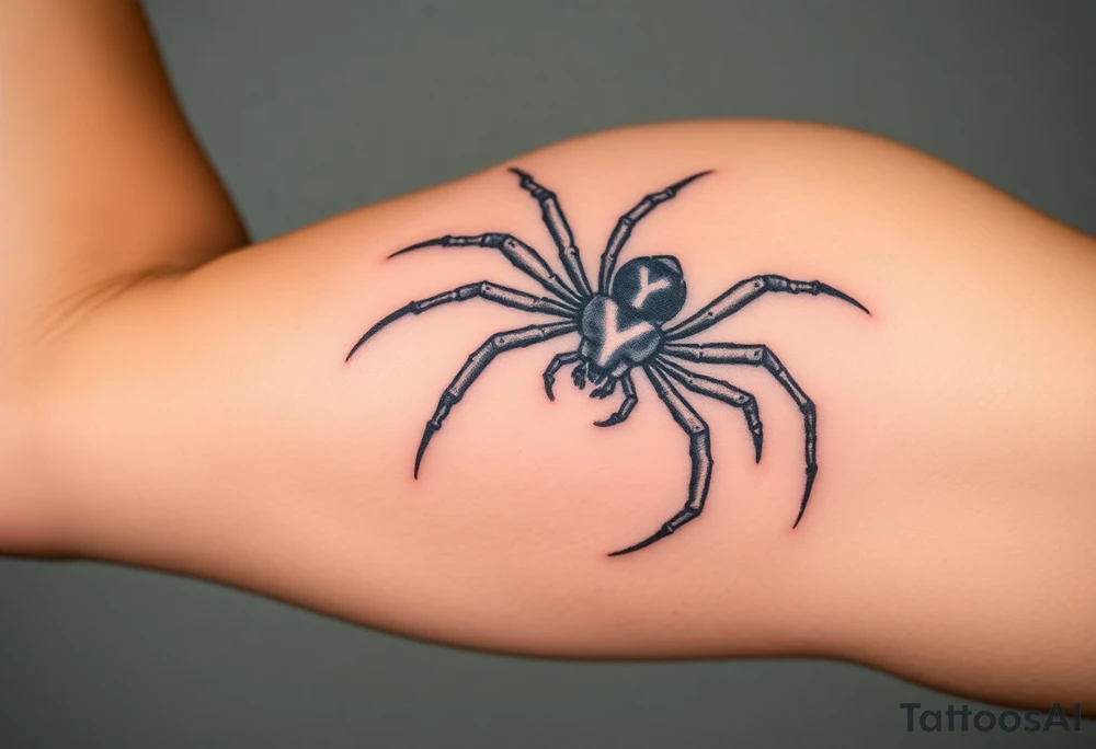 Spider crawling sideways with spread legs with the letter Y on the body of the spider tattoo idea