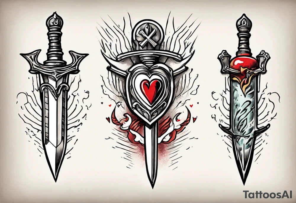 One sketch of a dagger entering the heart tattoo idea