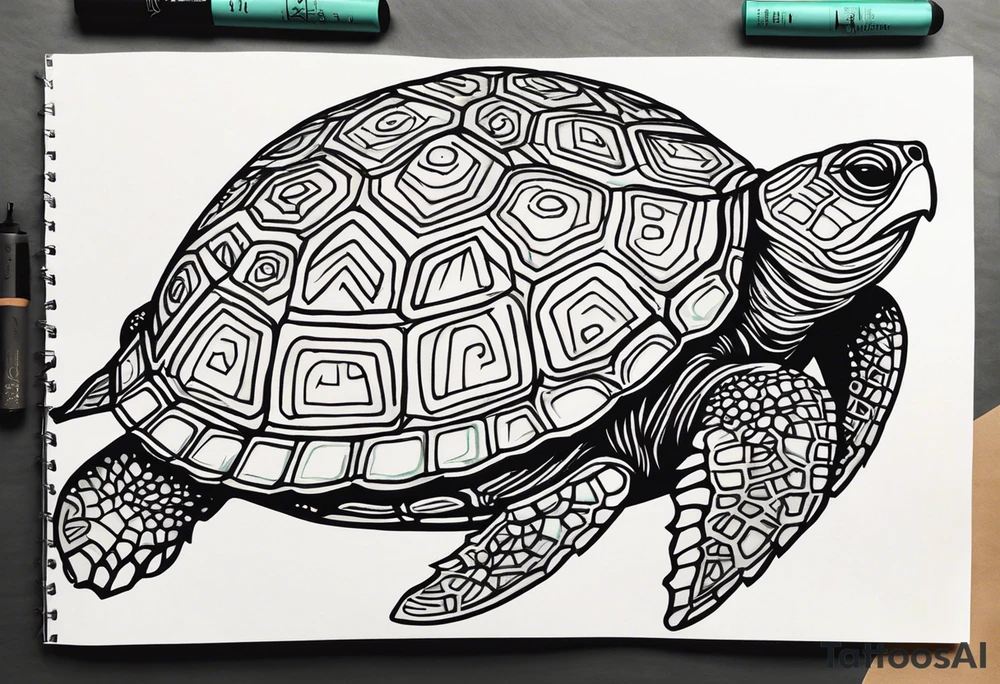 tropical psychedelic turtle's back, top down view, as seen from above tattoo idea