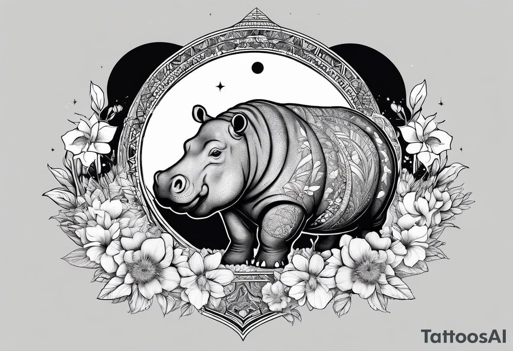 Hippo, flowers, moon, interstella,
fine lines, tribal, geometric tattoo idea