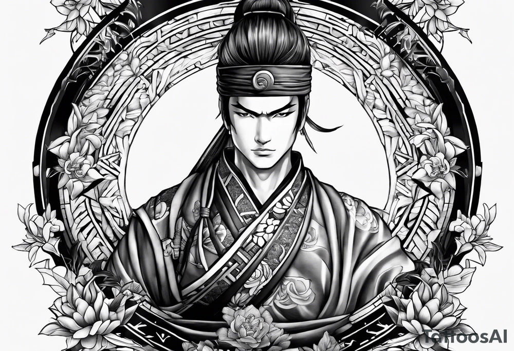 the letters A R in the middle of a ninja headband tattoo idea