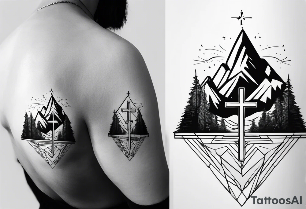 Small Cross on top if a one mountain tattoo idea