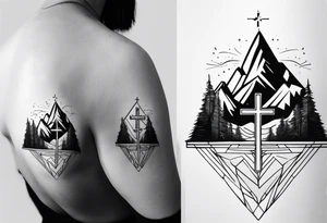Small Cross on top if a one mountain tattoo idea