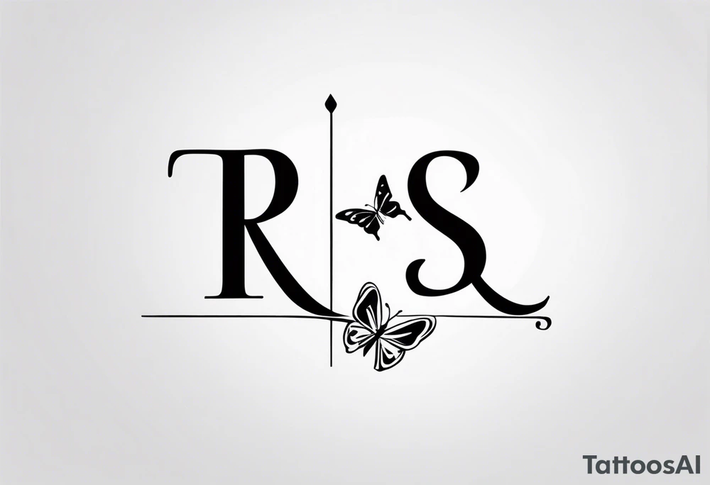 The initials R and S with a small butterfly on the S tattoo idea