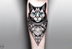 geometric half sleeve tatoo, space, nature, cat, cigarretes tattoo idea