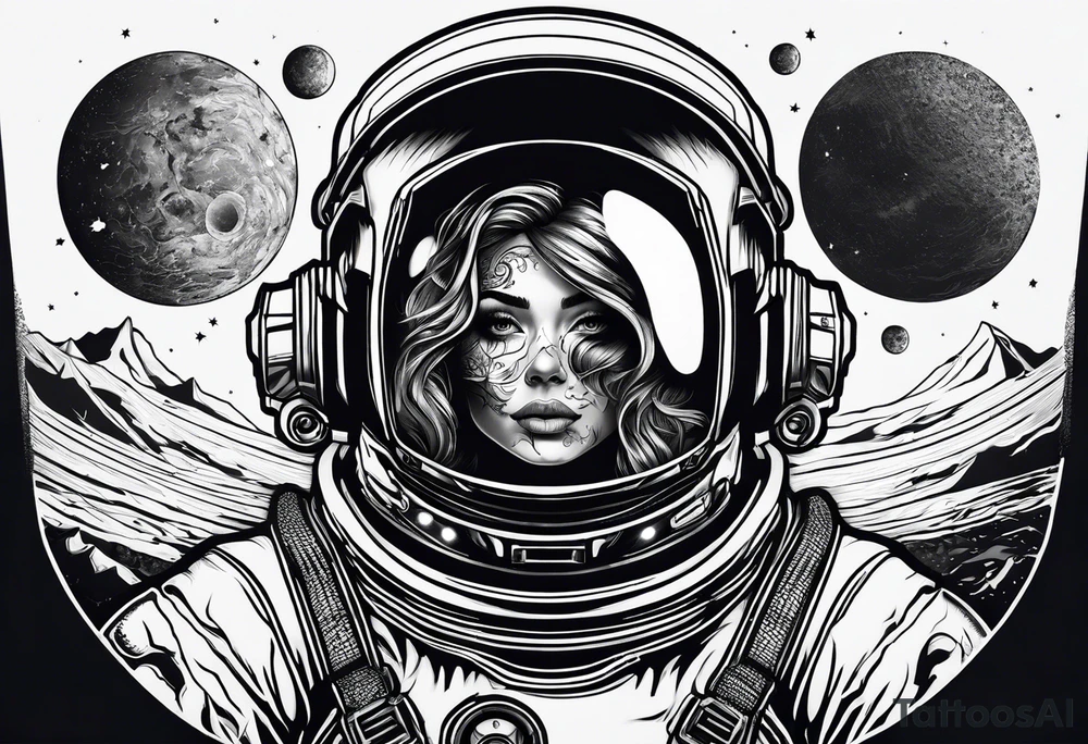 astronaut with a skelletal face tattoo idea