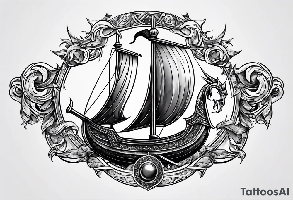 Valhalla sword shield dragon axe viking 
ship tattoo idea