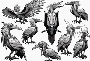 Shoebill with cyberpunk beak and wings tattoo idea