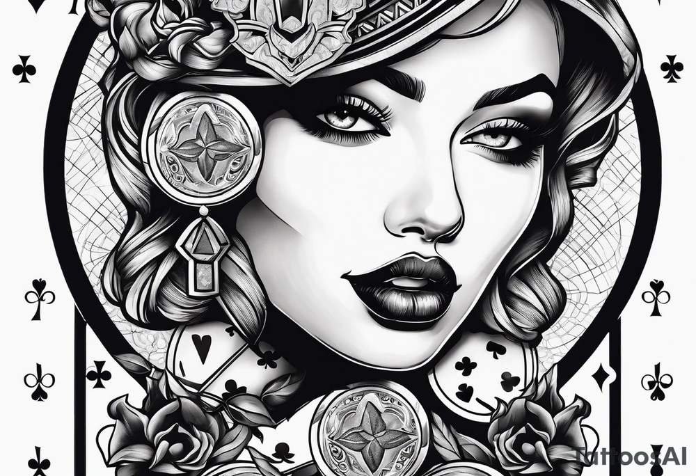woman with smoke in mouth; poker chips on hand tattoo idea