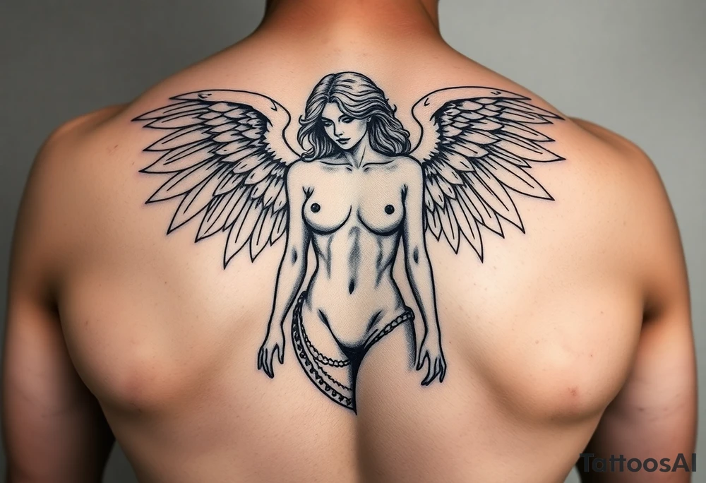 generate a stencil for a tatto of a naked female angel full body tattoo idea