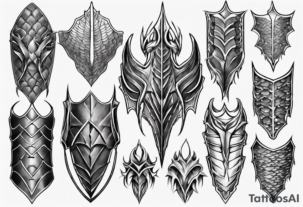 Dragonscale Leg armor symmetrical tattoo idea