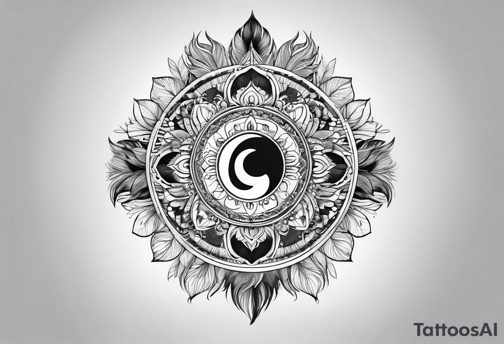 Mandala feather with birds, music, yin and yang, water tattoo idea