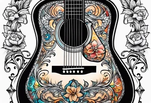 Full Acoustic guitar design tattoo idea
