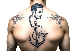 bold man with anchor and yacht tattoo idea