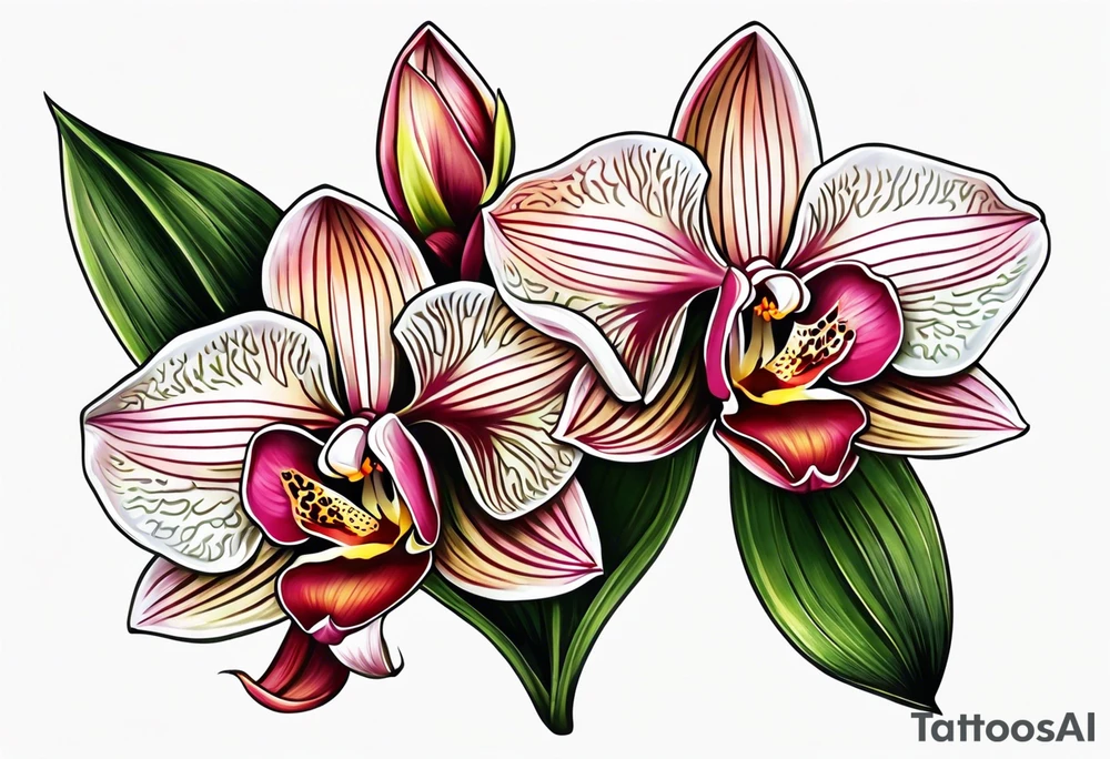 Small Cymbidium orchid rose on each side tattoo idea