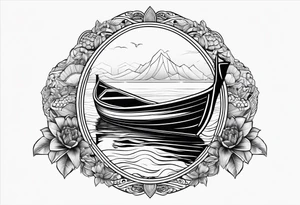 Oval frame inside thai long tail boat water under swiming turtle tattoo idea