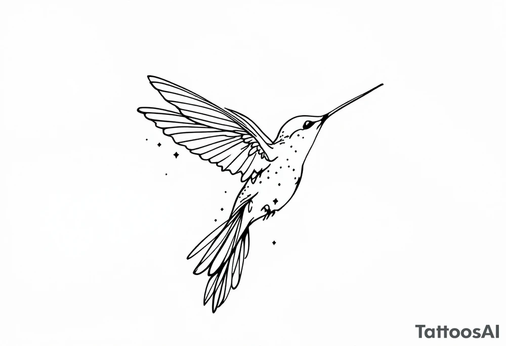 Fine line hummingbird in flight with small dot details tattoo idea