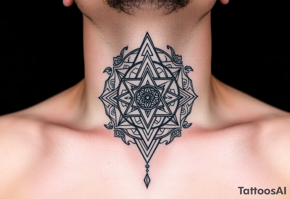 multiple layers of sacred geometry, on the throat and neck tattoo idea